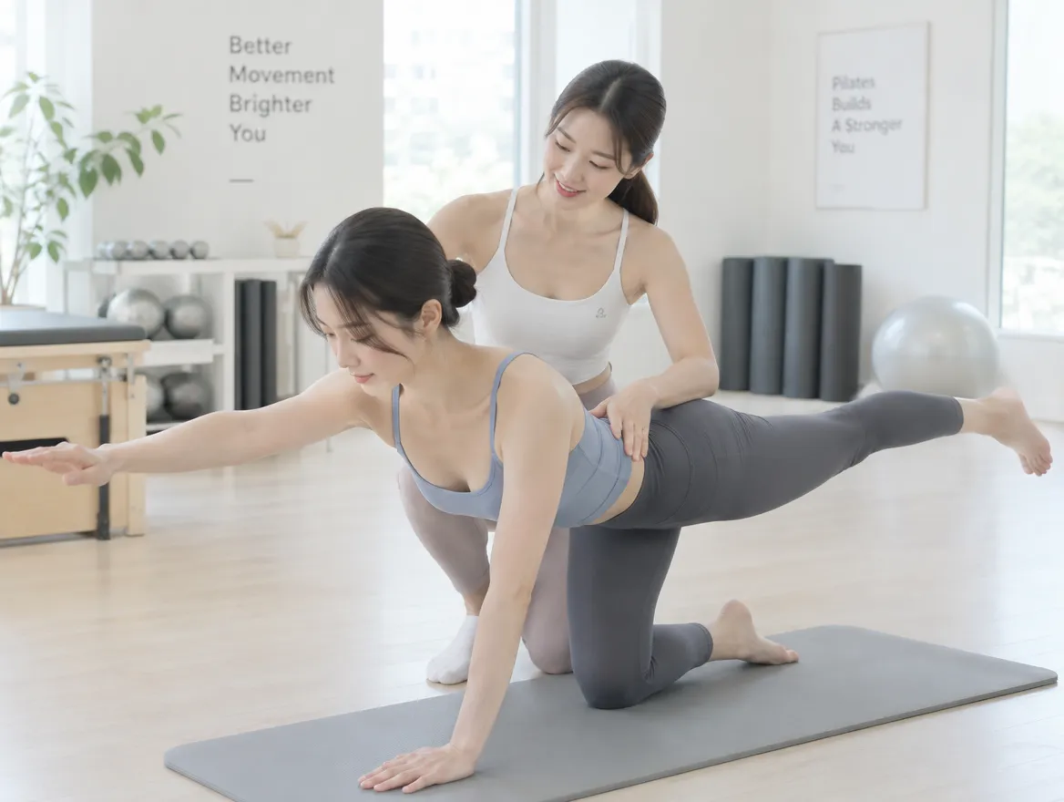 강사가 자세를 잡아주는 모습